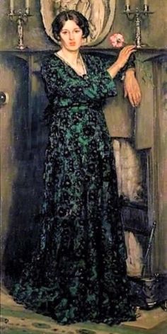 a painting of a woman in a green dress