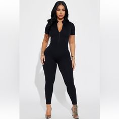 Fashion Nova M Tanya Seamless Jumpsuit Brand New In The Packaging Black High Stretch Seamless Jumpsuits And Rompers, Casual Black Seamless Jumpsuits And Rompers, Black High Stretch V-neck Jumpsuits And Rompers, Black Bodycon Bodysuit For Loungewear, Black Shapewear Bodysuit For Loungewear, Trendy Black Unitard, Black Summer Unitard For Night Out, Sets Outfit 2 Piece, Seamless Jumpsuit