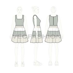 Women's Square Neck Swing Dress Fashion Flat Sketch, Flat Sketches, Clothes Sewing, Vector Sketch, Panel Dress, Patterned Shorts, Fashion Flats, Swing Dress, Womens Flats