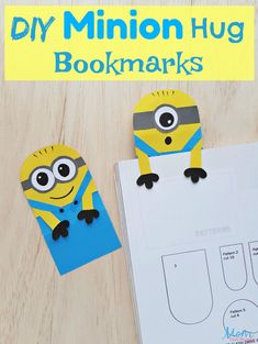 this minion hug bookmark is made from construction paper and cut out with scissors