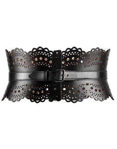 ALAÏA ACCESSORIEBELTS Black Openwork Leather Corset Belt Alaia Belt, Leather Corset Belt, Black Bustier, Laser Cut Leather, Corset Belt, Corsets And Bustiers, Leather Corset, Perforated Leather, Scalloped Edges