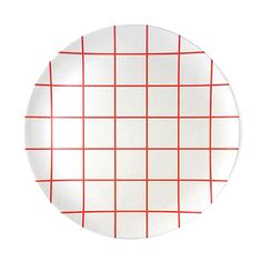 a white plate with red lines on the outside and inside, against a white background