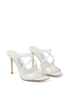 Jimmy Choo Anise 95mm Square Sandals - Farfetch Jimmy Choo Anise 95, Classic White Sandals With 4-inch Heel, Classic White High Heel Sandals, Luxury White Open Heel Sandals, Classic White Sandals With Heel Strap, White Heels With Removable Insole And Open Heel, White Open Heel Shoes With Removable Insole, Luxury White Open Toe Heels, White Fitted Almond Toe Heels