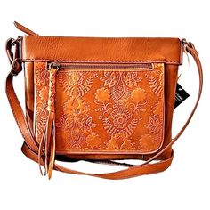 The Sak Brown Tan Leather Crossbody Bag Purse Embossed Floral 9" X 8" 22" Strap Drop As Shown, Can Adjust Shorter Gorgeous Bag!! Msrp $119 New With Tags Embossed Crossbody Bag, Embossed Crossbody Bag For Everyday Use, Everyday Embossed Crossbody Bag, Embossed Crossbody Shoulder Bag For Everyday Use, Everyday Embossed Crossbody Shoulder Bag, Embossed Crossbody Travel Bag, The Sak, Gorgeous Bags, Embossed Leather