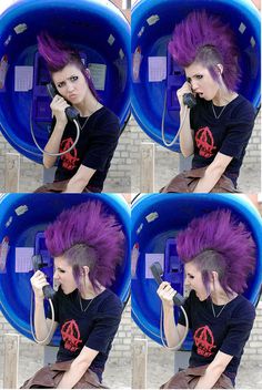 How To Do A Mohawk, Purple Hair Goth, Punk Mohawk, Scene Girl, Punk Culture, Arte Punk, Edgy Short Hair