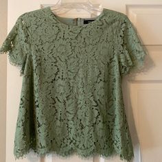 Brand New With Tags Size Xs Between A Mint And Sage Green Color Lace Is Very Detailed And Pretty! Feminine Green Top For Brunch, Feminine Green Tops For Brunch, Green Casual Blouse With Lace Top, Green Casual Lace Top, Fitted Green Blouse With Lace Top, Fitted Green Lace Top Blouse, Summer Green Lace Top Blouse, Green Lace Top Blouse For Summer, Celery Green