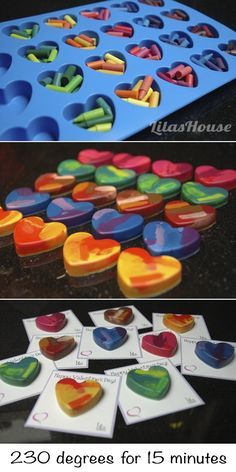 there are two pictures with hearts on them and one is filled with magnets for valentine's day