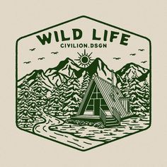 the wild life logo with mountains and trees in the background, as well as an image of