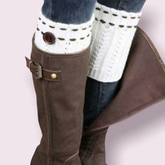 Accentuate Your Favorite Boots With This Adorable Set Of Boot Cuffs! They’re Not Only Cute But They Help Keep Your Legs Warm! Created Of A Stretchy Knit Pattern W/ An Adorable Button Decoration! Brand New In Clear Celephane Bag Color Is White Bundle For Discount On 3+ Items White Casual Boots For Cold Weather, Casual White Boots For Cold Weather, Knit Boot Cuffs, Faux Boots, Ankle High Socks, Sparkle Socks, Knitted Boot Cuffs, Knit Boot, Sublimation Ideas Projects Inspiration