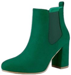 Block Heels With Stacked Heel For Fall Party, Block Heels With Stacked Heel For Party In Fall, Stacked Heel Block Heels For Party In Fall, Green Platform Boots For Party, Green Block Heel Boots For Fall, Party Heeled Boots With Padded Block Heel, Elegant Chelsea Boots For Fall Party, Green High Heel Boots For Fall, Trendy Party Booties With Block Heel