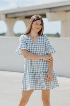 Gingham print v-neck tiered dress featuring ruffle detail on sleevesMeg is wearing a size small Lined. Woven. Lightweight.Size Chart:Small: Waist: 36 in. Bust: 34 in.Medium: Waist: 38 in. Bust: 36 in. Large: Waist: 40 in. Bust: 38 in. This item is final sale. Hey Babe, Fall Fits, Gingham Print, Gift Boutique, Tiered Dress, Babydoll Dress, Small Waist, Gingham, Final Sale