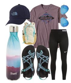 "I want to go hiking!" by jadenriley21 on Polyvore featuring Patagonia, NIKE, The North Face, Chaco, Ray-Ban and S'well Chacos Outfit, Summer Camp Outfits, Things To Wear, Look Office, Summer Camping, Camping Outfits