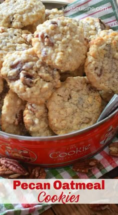 a bowl filled with cookies sitting on top of a table