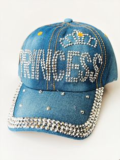 Princess Hat Rhinestones Jeans Denim Hat Cap Beautiful hat, jeans denim fabric, Adult / one size / Adjustable strap ensures a solid and comfortable fit. We ship within one business day. Trendy Denim Snapback Baseball Cap, Adjustable Rhinestone Baseball Cap With Curved Brim, Adjustable Denim Cap, Adjustable Blue Denim Trucker Hat, Adjustable Denim Trucker Hat With Curved Brim, Trendy Adjustable Denim Blue Hat, Casual Adjustable Baseball Cap With Rhinestones, Denim Baseball Cap One Size, Casual Cap With Rhinestones