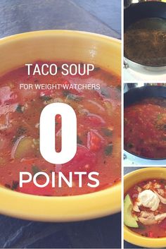 two pictures showing different types of taco soup for weight watchers, with the words 10 points