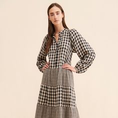 Elegant Gingham Plaid Midi Dress, Fall Gingham Plaid Midi Dress, Chic Gingham Plaid Dress For Fall, Chic Gingham Dresses For Fall, Elegant Gingham Midi Dress For Spring, Fall Plaid Midi Dress, Gingham Dresses For Workwear In Fall, Fall Gingham Dresses For Work, Chic Gingham Plaid Midi Dress