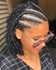 Half Cornrow Half Curly Hair, Braids In The Front Natural Hair, Curled Hair With Braid, Dutch Braid Ponytail, Micro Braids Hairstyles, Curly Lob