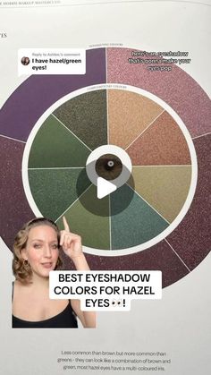 Mallory Osses on Instagram: "BEST EYESHADOW COLORS FOR HAZEL EYES 👀!   #eyeshadow #makeuptutorials" Color Palette For Hazel Eyes, Evening Makeup Hazel Eyes, Colors That Make Hazel Eyes Pop, What Eyeshadow To Wear With Hazel Eyes, Hazel Eye Eyeshadow Looks, Fall Make Up Looks For Hazel Eyes, Hazel Eye Color Palette, Hazel Eyes Purple Eyeshadow, Brown Eyeliner Hazel Eyes