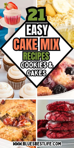 A collection of cake mix recipes. Buns Recipe Easy, Cake Mix Bars, Best Cake Mix, Cake Mix Cookie, Pumpkin Cookie Recipe, Dump Cakes