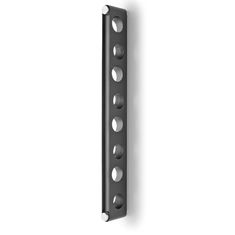 a black metal door handle on a white wall with four holes in the middle and one hole at the bottom