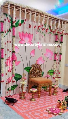 Decoration For Function At Home, Diy Seemantham Decor, Srimantam Backdrop, Vonilu Function, Half Saree Decoration Ideas At Home, Pellikoduku Decorations At Home Latest, Half Saree Function Backdrop, Simple Seemantham Decoration, Gruhapravesam Backdrop