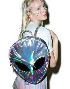 Disturbia | Alien Hologram Backpack | Not from this world! Holographic Fashion, Space Grunge, Holographic Bag, Rave Clothing, Clothing Outfits, Dolls Kill