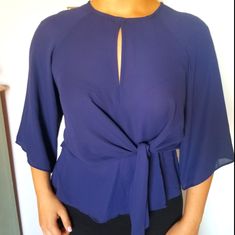 Chocolate Usa Navy Blue Blouse With Open Back And Front Tie Detail. Size Is Large But It Fits A Little Smaller. New With Tags. Elegant Blue Blouse For Brunch, Elegant Blue Blouse For Day Out, Usa Navy, Navy Blue Blouse, Blue Blouse, It Fits, Open Back, Top Blouse, Color Blue