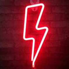 a red neon sign with a lightning bolt on it