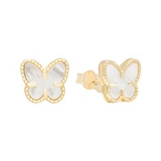 BUTTERFLY STUDS 070 - Bijoux Luxo Luxury White Pierced Earrings, Retail Jewelry, Fine Gold Jewelry, Bridesmaid Gifts Jewelry, Butterfly Earrings Stud, Gold Butterfly, Pearl Gemstone, Butterfly Earrings, Gorgeous Jewelry