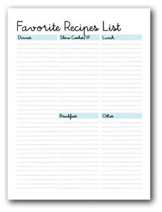 the favorite recipe list is shown in this printable version, which includes two different ingredients