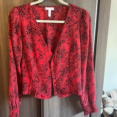 Button Dress Top. Leith Brand. Never Worn. Size Small. Detailed Sleeves Shown In Picture. 100% Polyester. Red V-neck Blouse With Buttons, Chic Red Blouse With Buttons, Red V-neck Blouse With Button Closure, Button Dress, Button Down Blouse, Dress Top, Red Dots, Dots Pattern, Top Dress