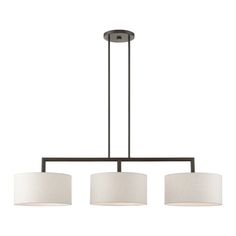 Livex Lighting - 49293-92 - Three Light Linear Chandelier - Meridian - English Bronze Mid Century Chandelier, Kitchen Island Linear Pendant, Colored Fabric, 3 Light Pendant, Drum Chandelier, Linear Lighting, Livex Lighting, Linear Pendant, Linear Chandelier