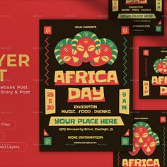 Brown Flat Illustration Africa DayFlyer Set Africa Illustration, Childrens Dolls, Illustration Flat, Brown Flats, Post Instagram, Modern Graphic Design, Party Flyer, Flat Illustration