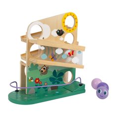 a wooden toy with lots of toys on it