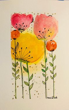 watercolor painting of flowers on white paper