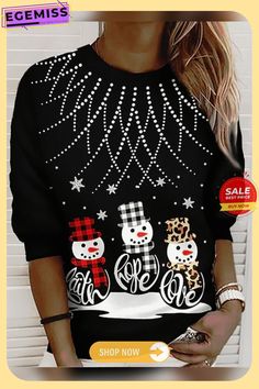 Loose Christmas Snowman Jersey Sweatshirt Xmas Hoodies Black Long Sleeve Christmas Sweatshirt, Casual Festive Sweatshirt For Fall, Casual Fall Festive Sweatshirt, Casual Long Sleeve Hoodie For Holiday, Casual Long Sleeve Holiday Hoodie, Winter Holiday Sweatshirt, Winter Hooded Top With Graphic Print, Winter Graphic Print Hooded Top, Black Long Sleeve Sweatshirt For Holiday