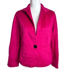 Pre Owned. In Excellent Condition Lafayette 148 Single Button Blazer Color: Hot Pink Size: 6 Petite Material: 65% Wool, 35% Angora Lined Approximate Measurements Across Chest: 18.5” Across Waist: 18” Length: 23.5” Thank You For Stopping By Pink Workwear Blazer With Button Cuffs, Long Sleeve Sport Coat With Buttons For Work, Fall Pink Blazer With Button Cuffs, Pink Fall Blazer With Button Cuffs, Pink Blazer With Button Cuffs For Fall, Pink Notch Lapel Outerwear With Buttons, Pink Button-up Outerwear With Button Cuffs, Workwear Sport Coat With Snap Buttons, Spring Office Sport Coat With Buttons