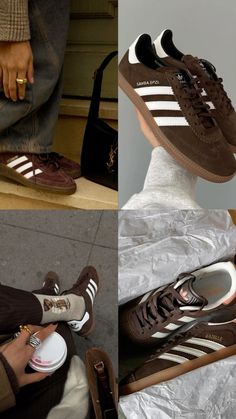 Samba OG Shoes. #autumn #samba #shoesoftheday #shoesfashion #autumnmood #stylish #outfits #inspiration Colorful Sambas Outfit, Autumn Shoes Aesthetic, Sambas With Socks, Autumn Shoes 2024, Brown Adidas Shoes, Winter Shoes 2024, Shoe Collection Aesthetic, Sambas Aesthetic, Samba Aesthetic