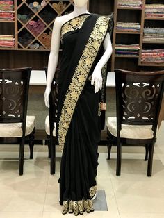 Pure Crepe Zari Embroidered Kashmiri Saree, Women Indian Ethnic, Traditional Outfit, Kashmir embroid Traditional Pre-draped Saree For Festive Party, Bollywood Style Embroidered Pre-draped Saree For Diwali, Semi-stitched Embroidered Georgette Dress, Elegant Embroidered Pre-draped Georgette Saree, Elegant Georgette Pre-draped Saree With Embroidered Border, Wedding Pre-draped Chinon Saree With Embroidered Border, Traditional Party Pre-draped Saree In Chanderi, Transitional Festive Pre-draped Saree With Embroidered Border, Party Wear Pre-draped Chanderi Saree With Embroidered Border