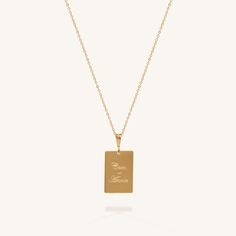 Your personalized message will be front and center with the Walker Necklace, featuring your choice of message centered on a rectangular pendant, set on a glimmery chain. From angel numbers, to the names of your BFFs or loved ones, this necklace is the perfect gender-neutral statement piece that's still delicate to layer everyday. 14k Gold Fill or Sterling Silver Pendant Dimension: 0.7 x 0.5" Length: 16" + 2" ext Text Specifications: Max 6 characters/line. Special characters may include hearts. E Meaningful Rectangular Necklaces For Gifts, Meaningful Rectangular Necklace For Gift, Meaningful Gift Necklace, Meaningful Rectangular Jewelry For Everyday Use, Meaningful Everyday Rectangular Jewelry, Meaningful Personalized Rectangular Jewelry, Inspirational Personalized Rectangular Jewelry, Classic Necklace With Rectangular Pendant For Gifts, Gold Engraved Name Necklace Rectangular