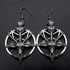 Brand New Boutique Item. Silver Metal Dangle Earrings That Feature A Goat Head Inside A Pentagram. See Pictures For Details. Lightweight & Comfortable. Tags: Gothic Punk Goat Skull Skeleton Pendant Earrings Goat Head, Goat Skull, A Goat, Suit Women, Gothic Punk, Circle Earrings, Pendant Earrings, Suits For Women, Goats