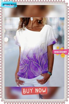 Women's T Shirt Tee Pink Blue Purple Graphic Print Short Sleeve Casual Weekend Basic V Neck Regular Abstract Painting S Summer Crew Neck Blouse In Purple, Summer Purple Blouse With Crew Neck, Purple Crew Neck Blouse For Summer, Purple Graphic, Casual Weekend, Basic Tops, Blue Purple, Printed Shorts, Graphic Prints