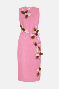 Cappia Petal Applique Dress in Pink Moire Mikado |  Emilia Wickstead Mikado Silk, Floral Applique Dress, Body Con Dress Outfit, Bridal Registry, Lace Dress Styles, Pencil Silhouette, Emilia Wickstead, Bridal Dress Fashion, Candy Floss