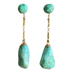 Persian Turquoise + 14k Gold Drop Earrings on Chairish.com Fluted Stone, Persian Turquoise, Mother Daughter Gifts, Turquoise Crystal, Snake Earrings, Ruby Diamond, Accessories Jewelry Earrings, Gold Drop Earrings, Diamond Sizes