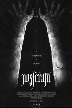 a movie poster for the horror film, nosteran with two hands coming out of it