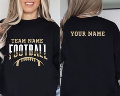 Personalized Football Sweatshirt,Custom Football Team Name and Number Sweater,Football Team Sweater, Game Day Hoodie,Football Season Sweater DESCRIPTION: Elevate your fashion game with our exclusive products. This eye-catching piece seamlessly blends unique design with modern comfort, making it a must-have addition to your wardrobe. Our products offer a soft touch against your skin, providing breathability that ensures you stay comfortable throughout the day. Remember, it's not just clothing; it Letter Print Sweatshirt For Team Events During Sports Season, Letter Print Sweatshirt For Sports Season Team Events, Collegiate Team Sweatshirt For Events, Collegiate Sweatshirt For Team Events, Black Sweatshirt With Letter Print For Team Events, Black Sweatshirt For Team Events And Sports Season, Football Season Sweatshirt In Team Colors With Team Name, Team Spirit Sweatshirt With Logo For Sports Events, Sports Fan Sweatshirt For Team Events