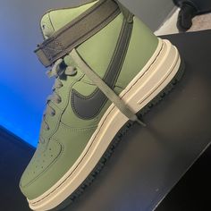 Brand New Air Force 1 Boot Size 10 Color Olive Nike Green Lace-up High-top Sneakers, Nike Air Force 1 Green Round Toe, Green Nike Air Force 1 With Round Toe, Green High-top Nike Air Force 1 With Branded Insole, Nike Air Force 1 Leather With Laces, Nike Air Force 1 Leather Lace-up Shoes, Green Leather Nike Air Force 1 Sporty Shoes, Green Nike Air Force 1 Lace-up Sneakers, Green Nike Air Force 1 Lace-up With Branded Insole