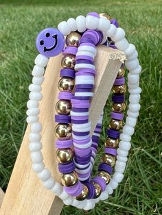 Playful Purple Beaded Bracelets, Playful Beaded Purple Bracelets, Playful Purple Friendship Bracelets, Fun Purple Bracelets For Friendship, Adjustable Purple Fun Bracelets, Playful Purple Friendship Bracelets With Round Beads, Purple Bracelets, Preppy Purple, Clay Beads Bracelet