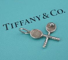 Tiffany & Co Sterling Silver Double Tennis Racket Ball Charm Pendant 1" CHS1774