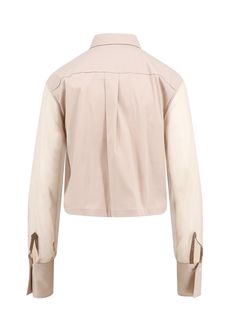 72% Cotton, 23% Polyamide, 5% Elastane Luxury Beige Long Sleeve Tops, Luxury Long Sleeve Beige Top, Designer Beige Long Sleeve Tops, Designer Long Sleeve Beige Tops, Beige Work Shirt With Concealed Placket, Beige Workwear Shirt With Concealed Placket, Beige Shirt With Concealed Placket For Work, Luxury Lapel Collar Tops For Office, Luxury Tops With Lapel Collar For Office